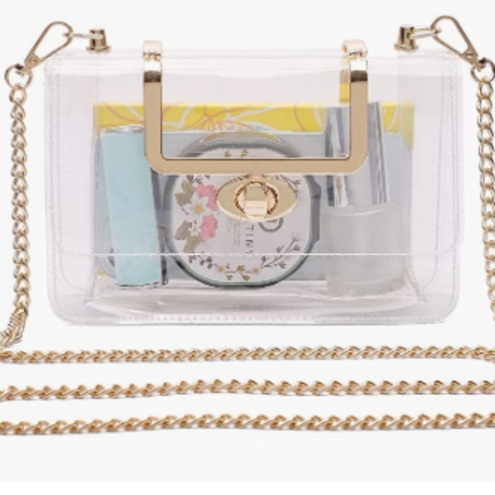Gold Clear Clutch Crossbody Handbag Purse for Women